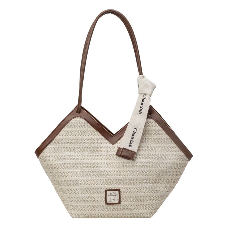 Damen-Einkaufstasche, große Kapazität, gewebte Strohtasche, große Kapazität, Umhängetasche für den Strandurlaub, Pendler-Einkaufstasche_voghion.com