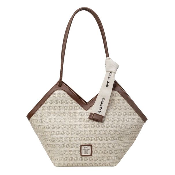 Damen-Einkaufstasche, große Kapazität, gewebte Strohtasche, große Kapazität, Umhängetasche für den Strandurlaub, Pendler-Einkaufstasche_voghion.com