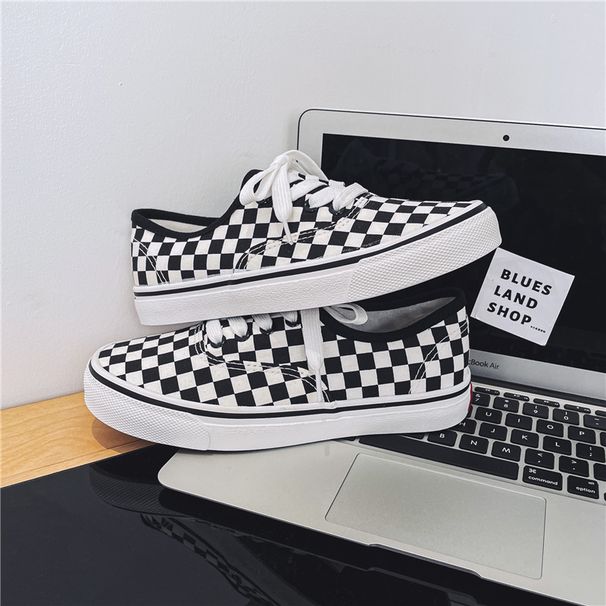 Chssboard Canvas Mn's Slip-on Womn Black Whit Plaid Foot Covring Lazy Plus Siz Spring And Autumn Board Shos_voghion.com