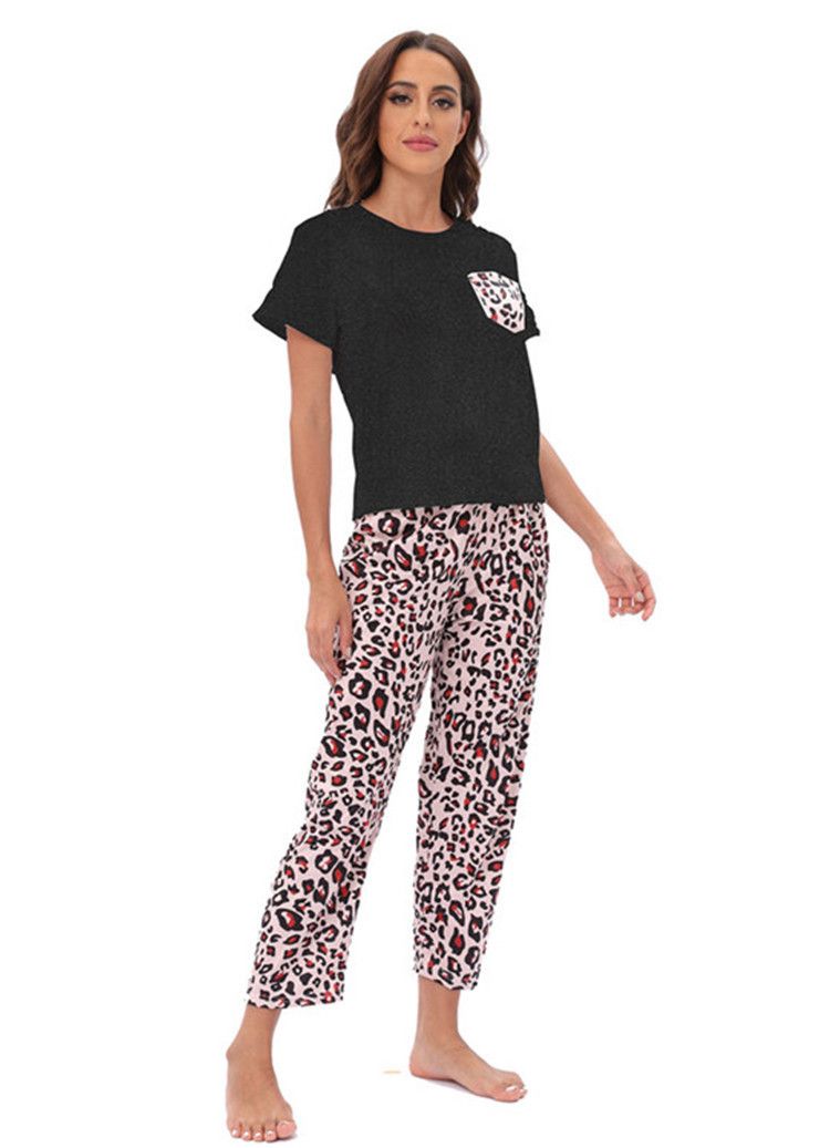 Home wear pajamas two-piece short-sleeved trousers suit source leopard print tie-dye_voghion.com