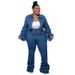 Women's Clothing Plus Size Clothes Denim Jacket & Pleated Pants Set – Relaxed Fit Long Sleeve Coat With Cuffed Trousers (XL-5XL, Classic Blue_voghion.com