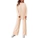 Women's Casual Lounge Set With Split Hem Pants & Long Sleeve Top – Soft Polyester Spandex Comfort Outfit In 12 Colors_voghion.com
