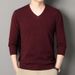 Men's autumn and winter new V-neck wool middle-aged thin style, versatile, long sleeved base knit sweater, top_voghion.com