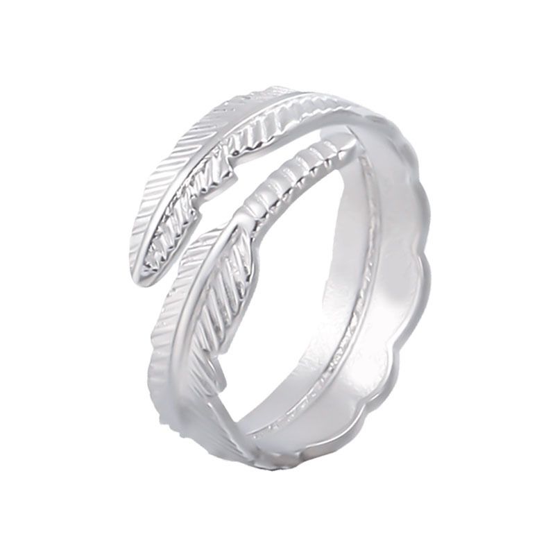 Titanium with adjustable female opening, non fading stainless steel ring, feather simple ring_voghion.com