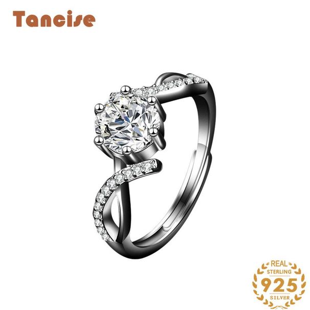 Tancise Classic Moissanite Bague en argent pour femme Bijoux Promesse de mariage Cadeau de fête_voghion.com