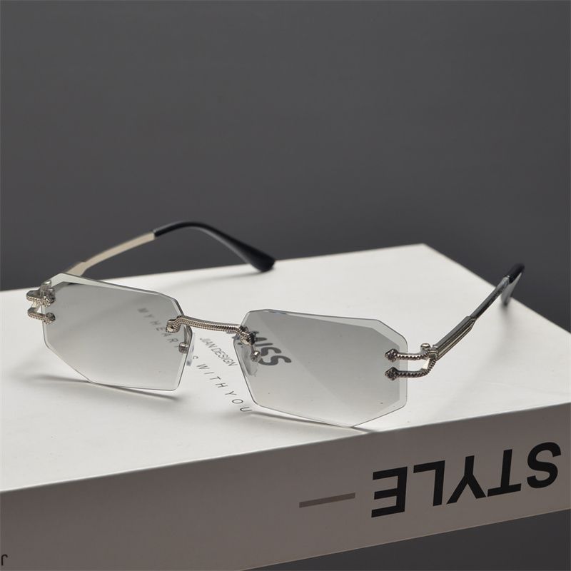 LazyZoom - Gafas de sol rectangulares estrechas, estilo retro europeo americano, sin marco, para hombres y mujeres, con cara redonda, adelgazantes, con marco pequeño y polígono._voghion.com
