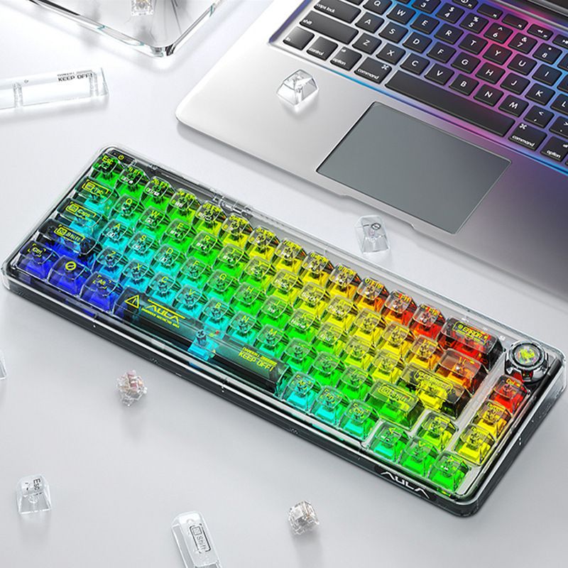 Pelė ir klaviatūros Mechaninė klaviatūra Skaidri „Bluetooth“ belaidė pritaikyta karšto prijungimo funkcija_voghion.com