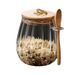 Floral Striped Kitchen Storage Jars With Hanging Spoon - 3-Piece Airtight Canisters For Candy Grains & Dry Food_voghion.com