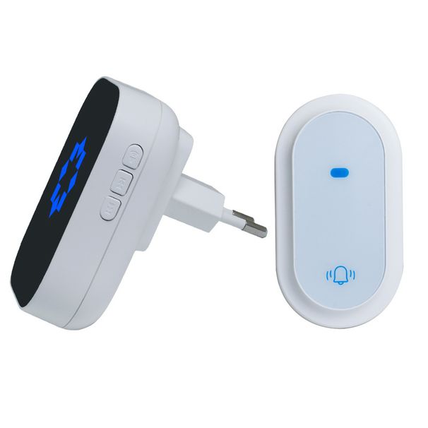 Self-Powered Wireless Doorbell With 38 Chimes - 433MHz Long Range, 1-to-2 Receiver, AC 100-240V, For Home/Hotel (F06C-1 Model, Black/White)_voghion.com