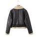 Giubbotto bomber in similpelle da donna – Stile biker alla moda a maniche corte con vestibilità comoda e cerniera frontale_voghion.com