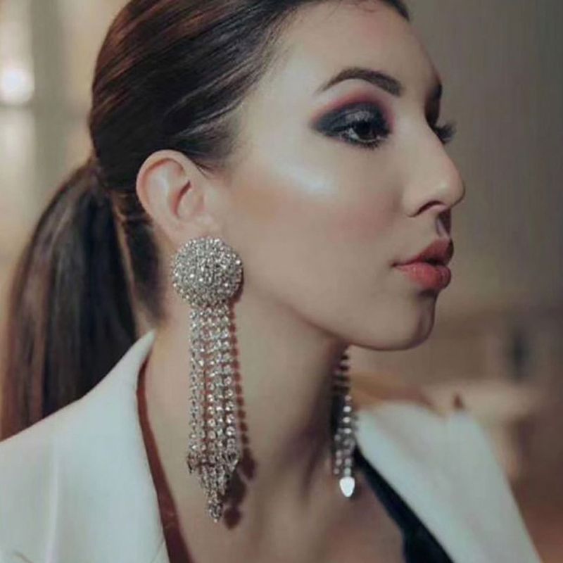 hot sale rhinestone long tassel earrings ladies fashion water drop crystal pendant earring earring_voghion.com