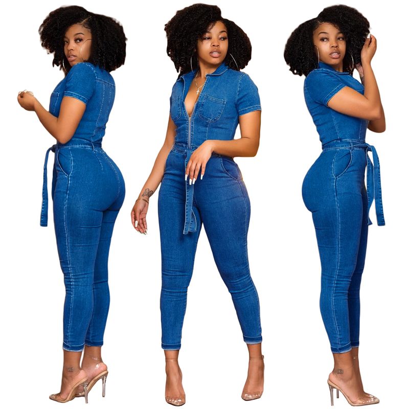 Women's Clothing solid color jumpsuit washed fashionable sleeveless jumpsuit denim trousers_voghion.com