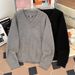 Men's Oversized V-Neck Sweater - Soft Knit Pullover For Layering, Casual & Retro Style, Light Business Wear (G71-Grey/Black)_voghion.com