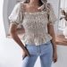Sommer-Chiffonbluse mit quadratischem Ausschnitt und Laternenärmeln, Rüschen und Blumenmuster, Damenbekleidung_voghion.com