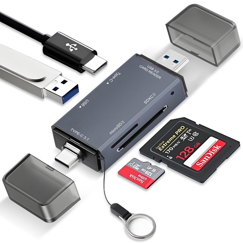 Atzeste 4-in-1 SD Card Reader, USB-C & USB 3.0, Reads/writes SD/microSD, Works With IPhone 15/16, MacBook, PC."​​ (149 Chars)_voghion.com