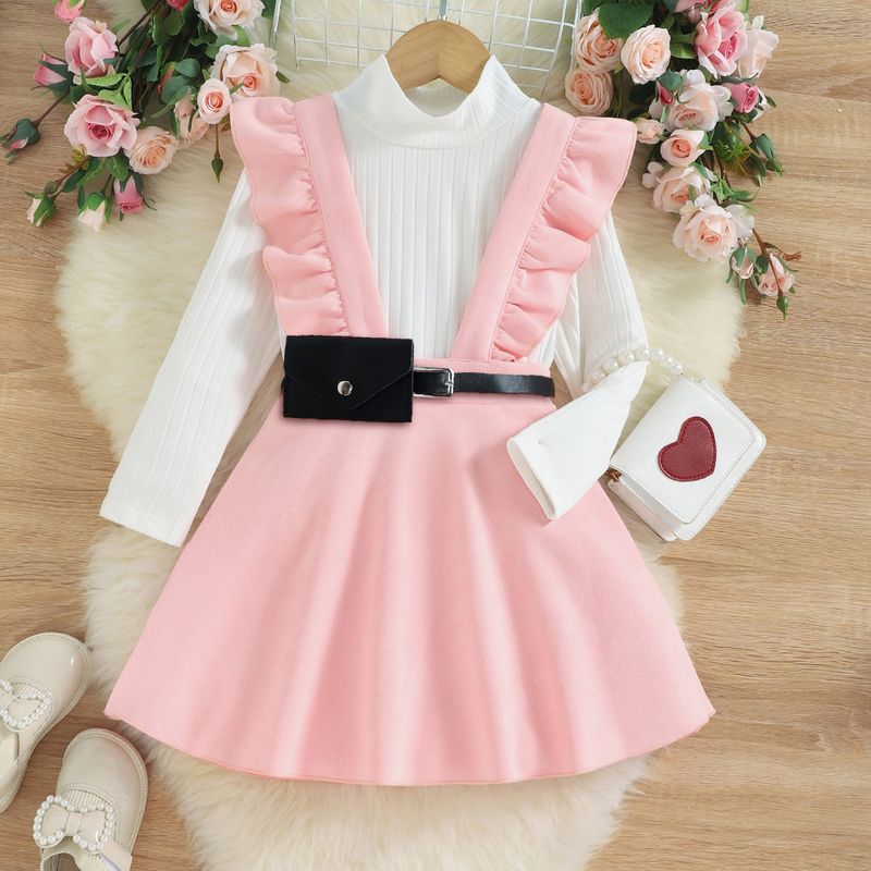 Children's clothing thousand gold style knitted bottom suede strap skirt Fanny pack three-piece girls' suit_voghion.com