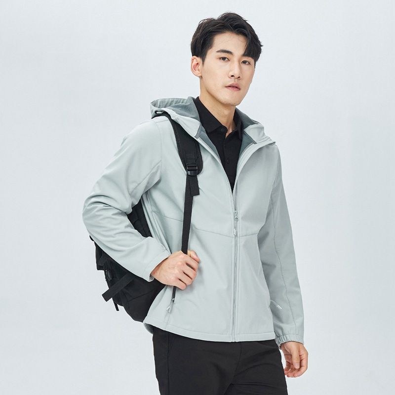 Outdoor Camping Soft Shell Jacket Men, Fleece-Lined, Thickened, Windproof, Warm, Hooded, Single Layer Coat For Women,_voghion.com