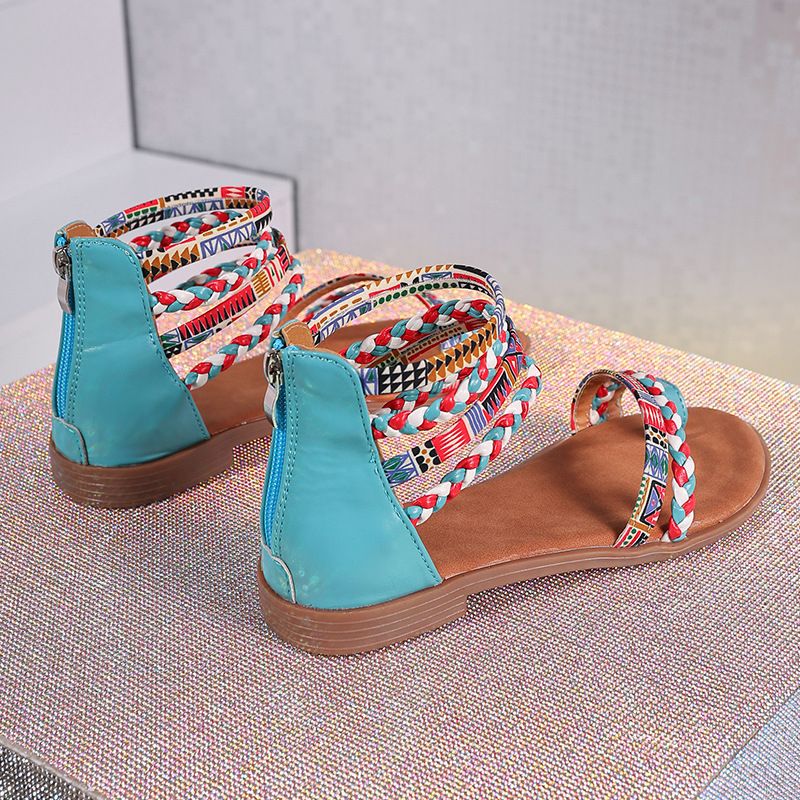 Boho Chic Spliced Plus-size Flat Sandals For Women_voghion.com