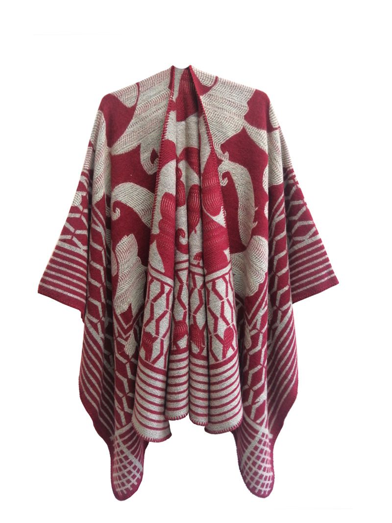 Unisex Thickened women's large jacquard split cape Christmas deer acrylic cape_voghion.com