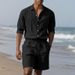 Summer American Style Loose Linen Men's Simple Long Sleeve Shirt Casual Shorts Beach Set_voghion.com