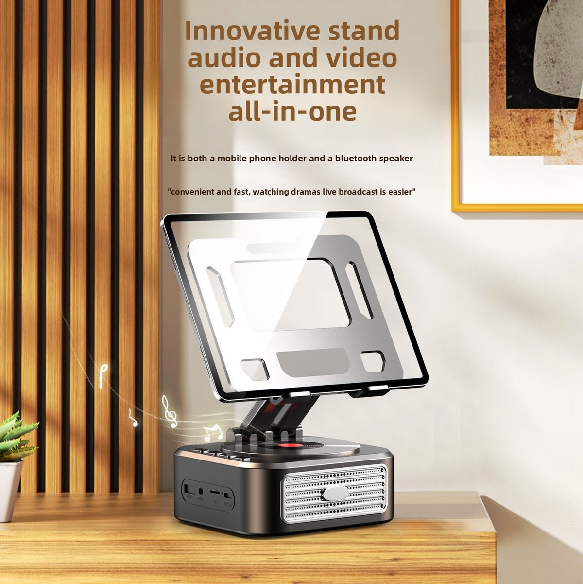 Soporte para altavoz Bluetooth, banco de energía, teléfono móvil multifunción tres en uno, tableta, soporte giratorio, audio de subwoofer._voghion.com