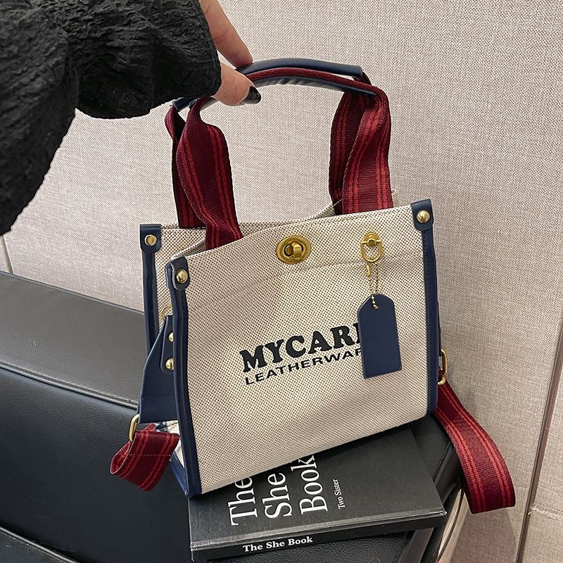 Borsa a tracolla grande e capiente da donna, per andare al lavoro, in lino retrò, con tracolla a contrasto_voghion.com