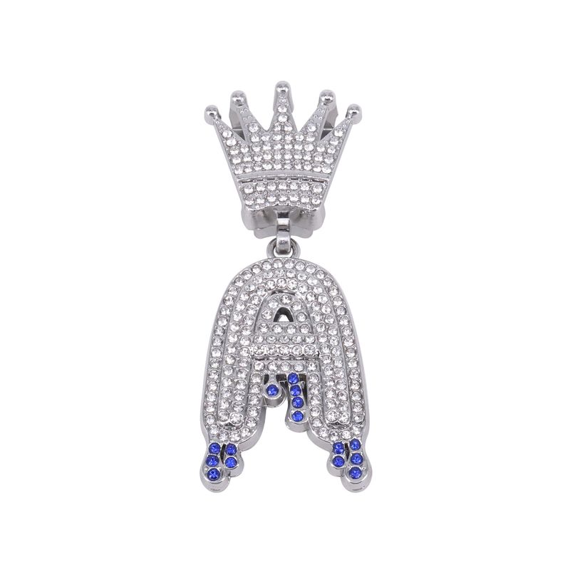 Unisex Crown Letter A Diamond Gold Pendant Men's Cool Personality Jewelry Street Cuban Chain_voghion.com