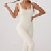 Seamless Knitted Ribbed Solid Color Bodysuit Tight Fitness Yoga Wear Flat Collar Sports One-piece Suit_voghion.com