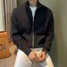 Cardigan da uomo in maglia con cerniera - Maglione casual con collo alto e tasche laterali (nero/albicocca/marrone, M-XXXL)_voghion.com