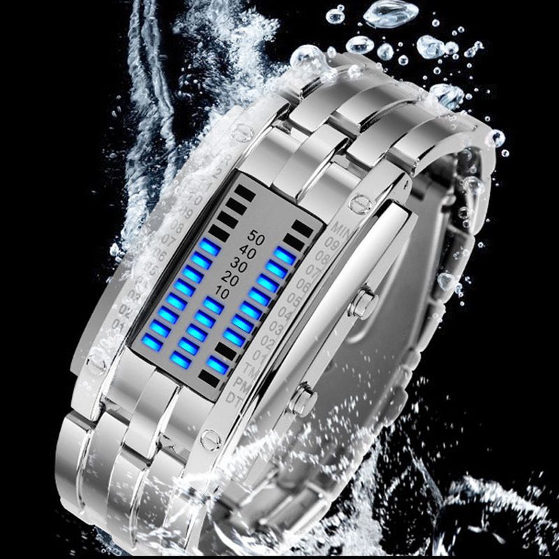 Herrklockor Binär LED Elektronisk Klocka Kreativ Dubbelrad Lampa Student LED-Klocka_voghion.com