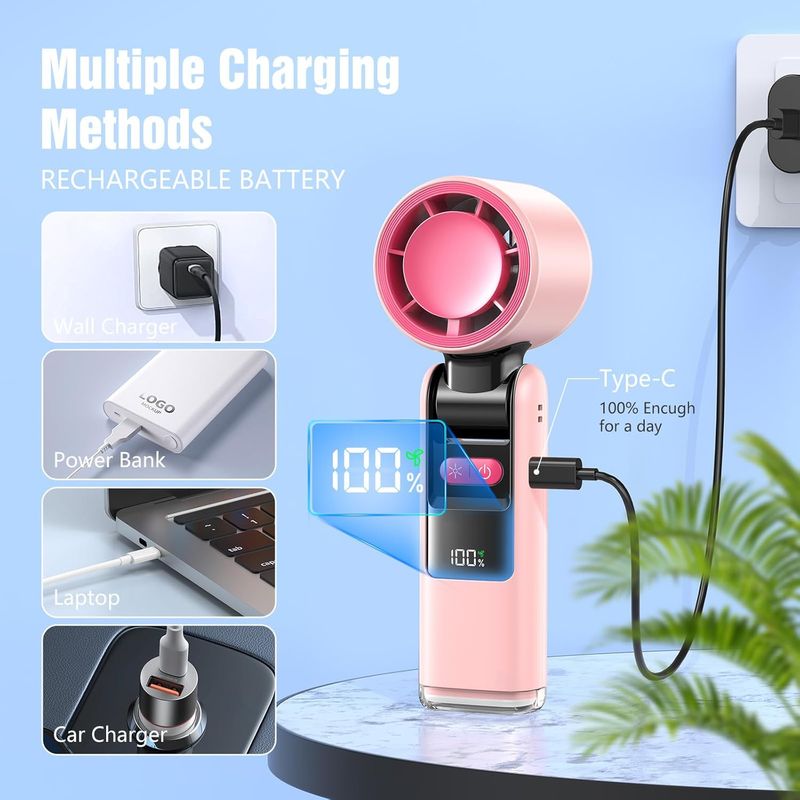 ACZT Quality Goods LED Turbo Handheld Fan - 5 Speeds 6000mAh 24H Cooling_voghion.com