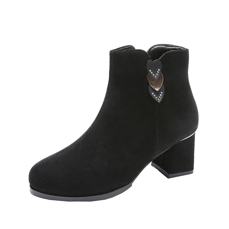 Bottes Martin Automne Hiver Nouvelle Tête Ronde En Daim Grossier Talon Moyen Fermeture Éclair Latérale Style Britannique Mode Tube Court_voghion.com