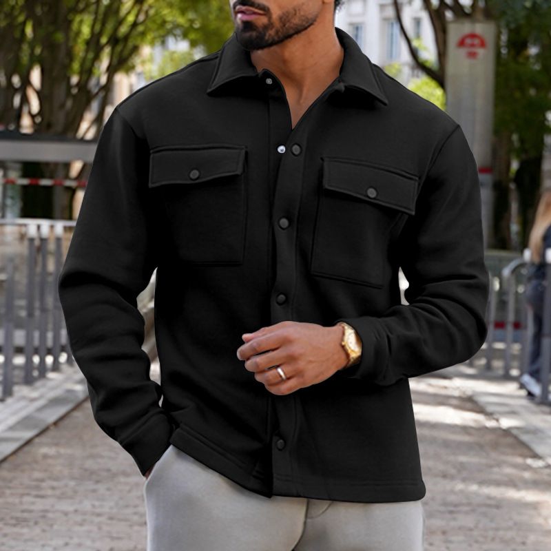 2024 Winter casual men's plush lapel top single breasted solid color slim fit jacket outer_voghion.com