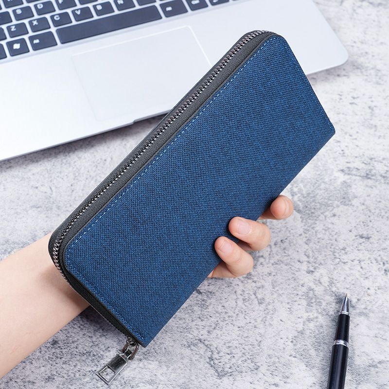 New Men's Long Zipper Wallet Large Capacity Multi Card Slot Business Canvas Hand Wallet_voghion.com