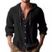 2024 New Spring/Summer Hooded T-shirt Solid Cotton and Hemp Men's Casual Long sleeved Top_voghion.com