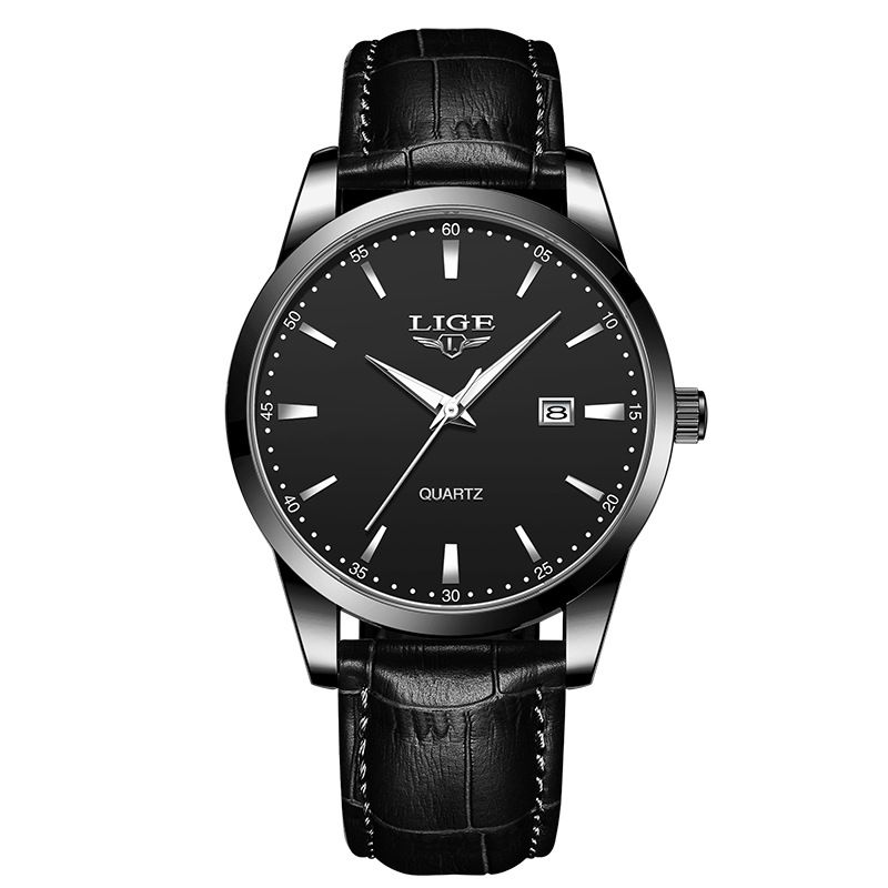 LIGE New Men's Quartz Form Calendar Three Pin Leather Strap Waterproof Night Light Sports Student Watch_voghion.com