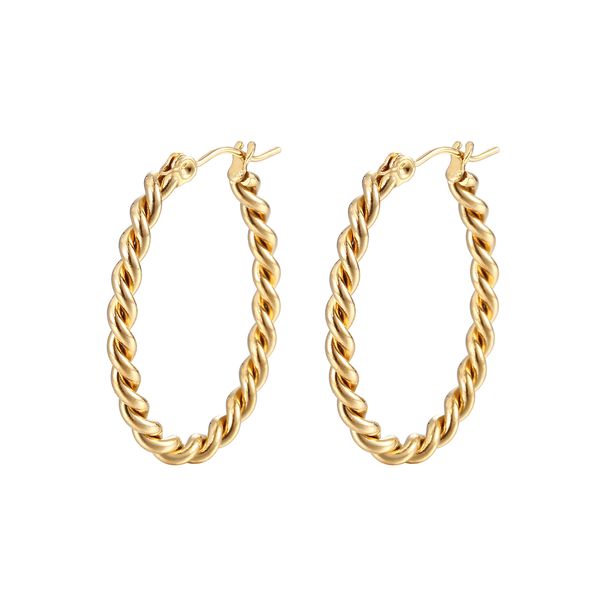 Orecchini a cerchio intrecciati alla moda da passerella, stile semplice, in acciaio inossidabile, placcati oro sotto vuoto_voghion.com
