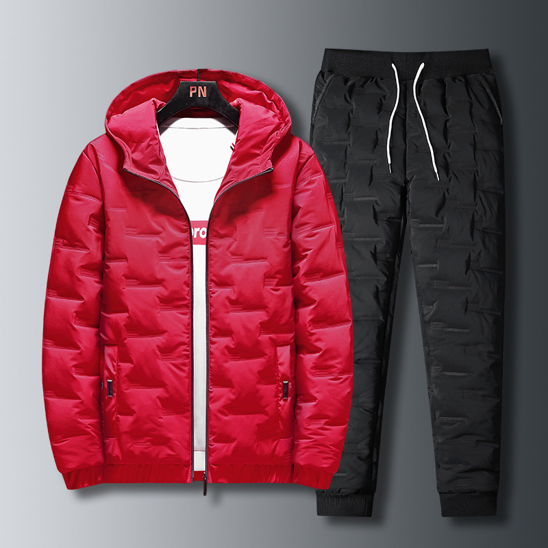 Men's Clothing Cotton coat men's winter new thick full set trend warm hooded men's Silk cotton cotton suit casual two piece suit men_voghion.com