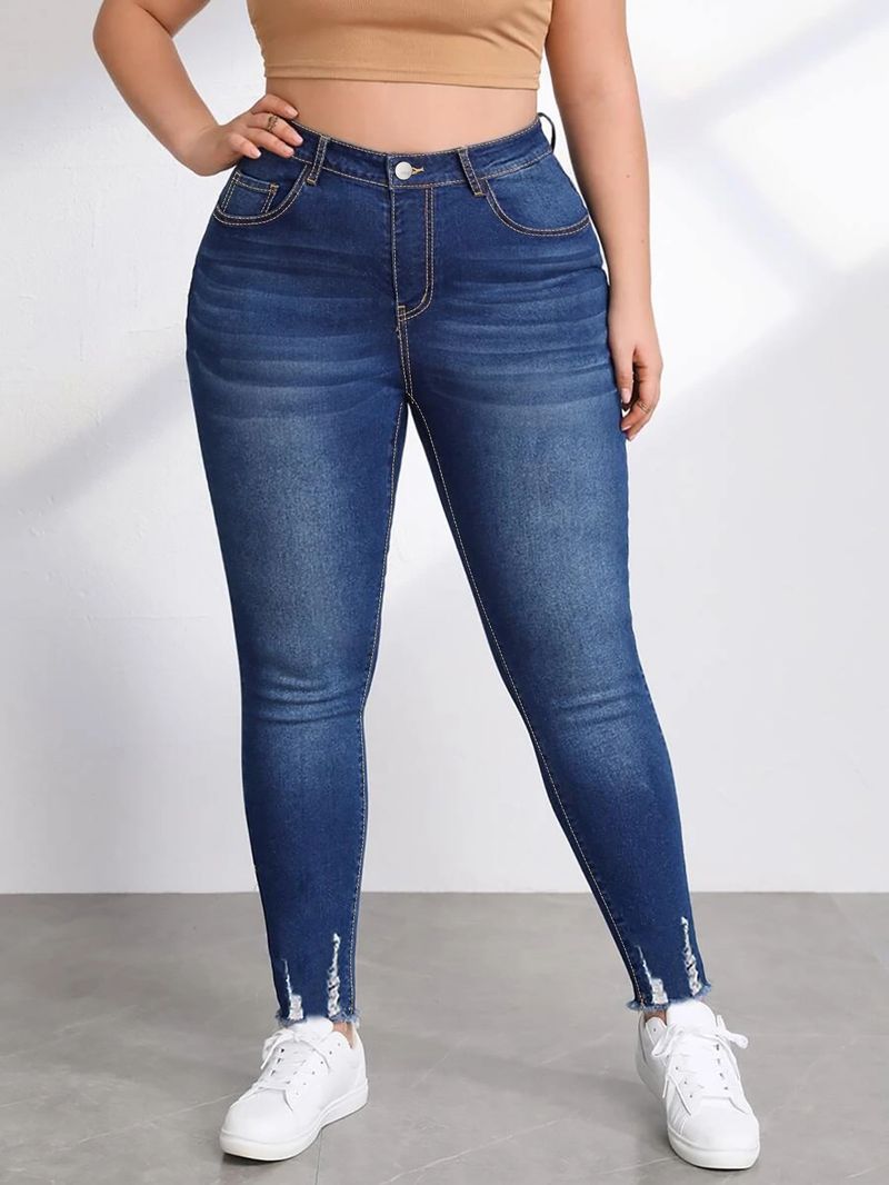 Îmbrăcăminte pentru femei Blugi skinny elastici de mărime mare, cu margini brute, groși, mm, spălați, la modă, slim, casual_voghion.com