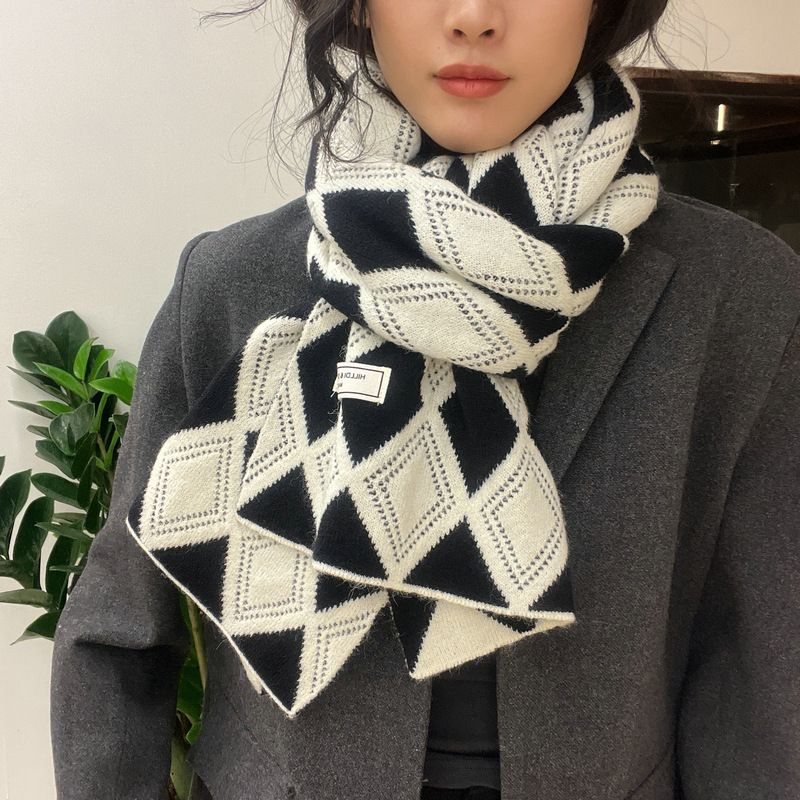 Scarf For Wome, Simple Versatile Neck Warmer, Autum Ad Witer Studet Double-Sided Kitted Shawl, Warm Diamod_voghion.com