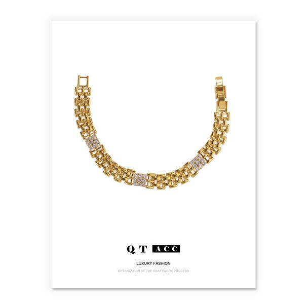 Messing vergoldet/Zirkon Mode Hohl Design Luxus Diamant-besetzte Uhrenarmband Armband für Frauen Trendy_voghion.com