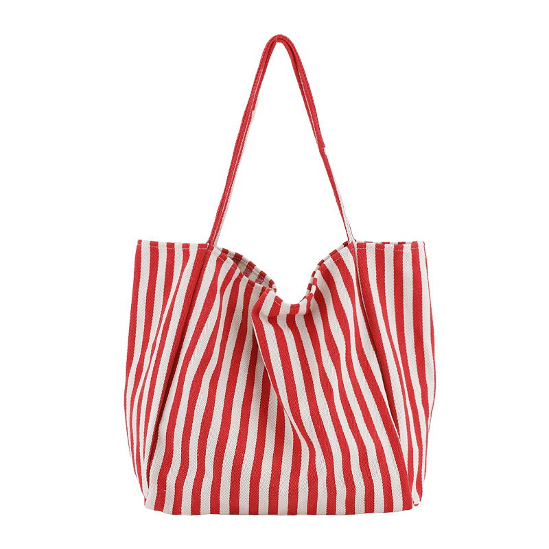 Versione coreana della borsa artistica, semplice borsa di tela a righe fresche, casual e alla moda, grande capacità singola_voghion.com