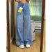 Light Blue Jeans Wom, Draped Wide-Leg Pants, Summer 2024, Plus Size, Straight-Leg Floor-Lgth Pants For Plus-Size_voghion.com