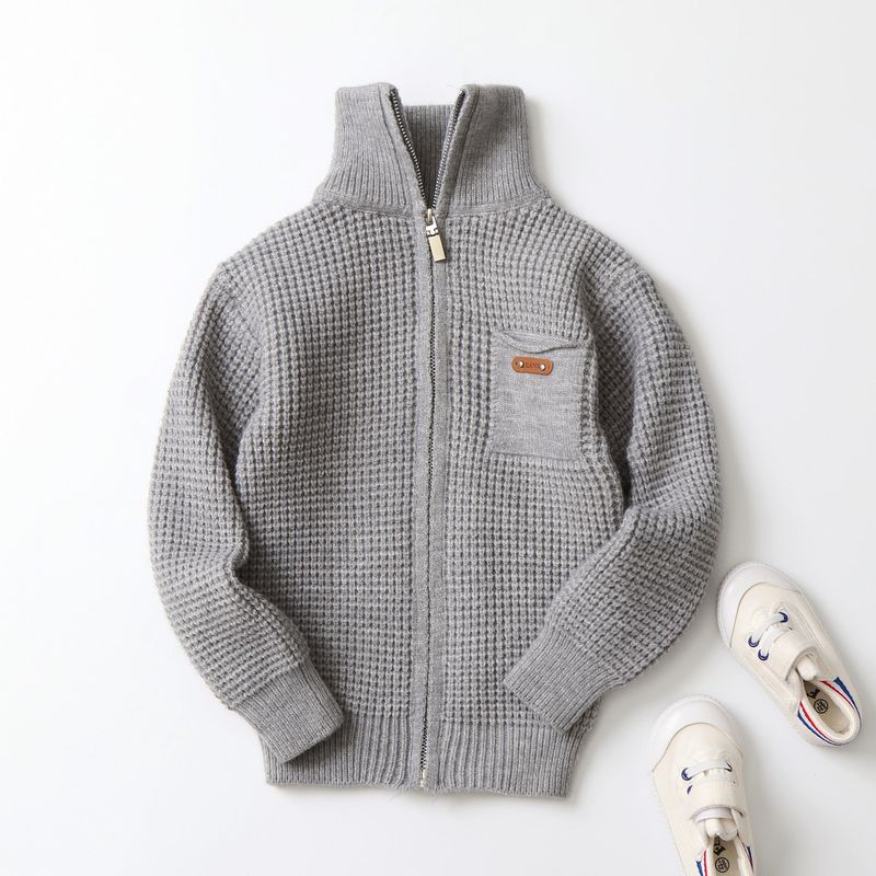​​Premium Lambswool Boys' Stand Collar Sweater - Soft & Warm Knit Pullover For Big Kids (8+ Years), Cozy Winter & Fall Wear, Striped Design_voghion.com