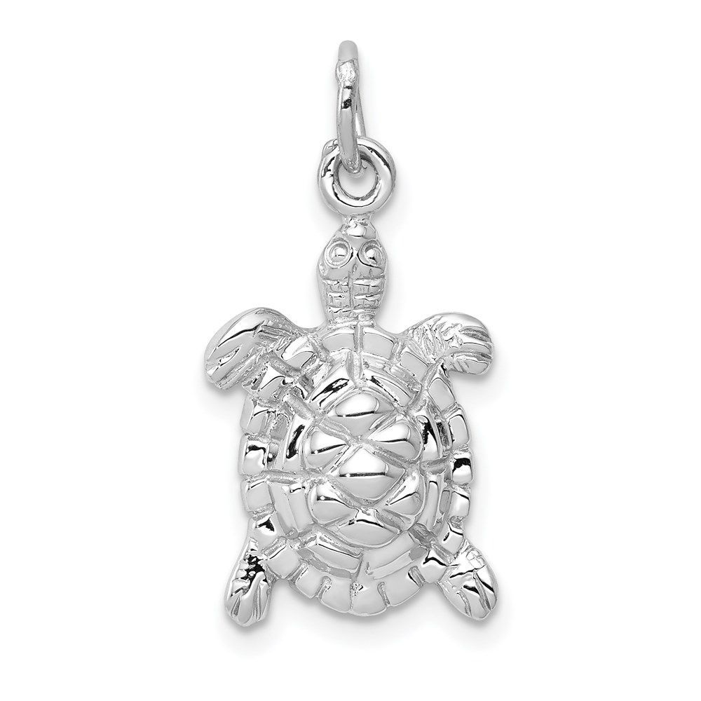 14k White Gold Solid Polished Open-Backed Turtle Charm_voghion.com