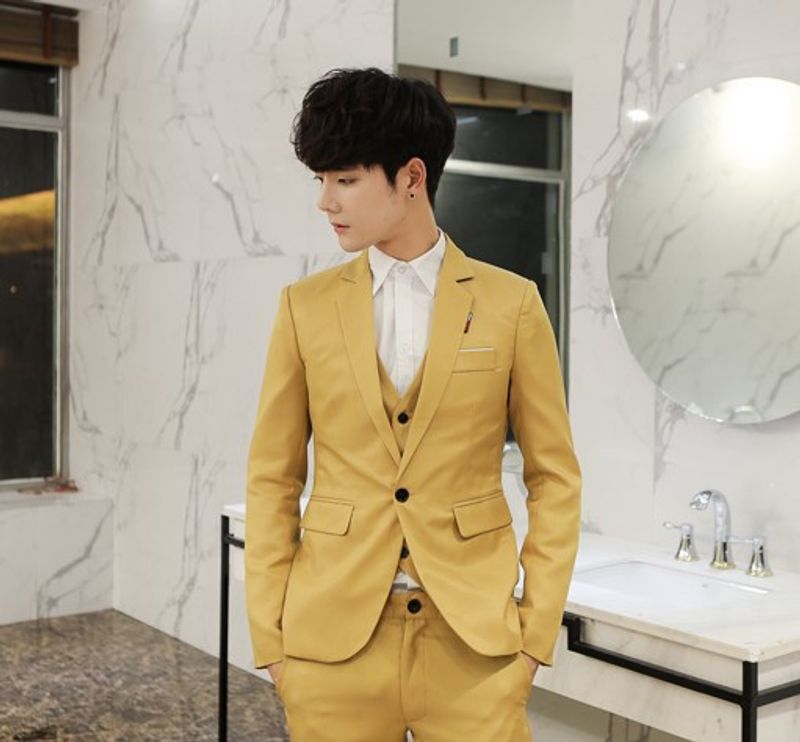 Men's Set Business Casual Professional Slim Fit Groom Groomsman Wedding Three-Piece Suit Trendy_voghion.com
