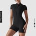 Cross-Border European And American Solid Color High Elastic Half Zipper Short Dance Fitness Tight Sports Jumpsuit_voghion.com