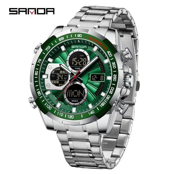 Men's Multifunctional Sports Watch With Countdown Timer, Luminous Display, Waterproof Steel Strap, And Dual Time Zone_voghion.com