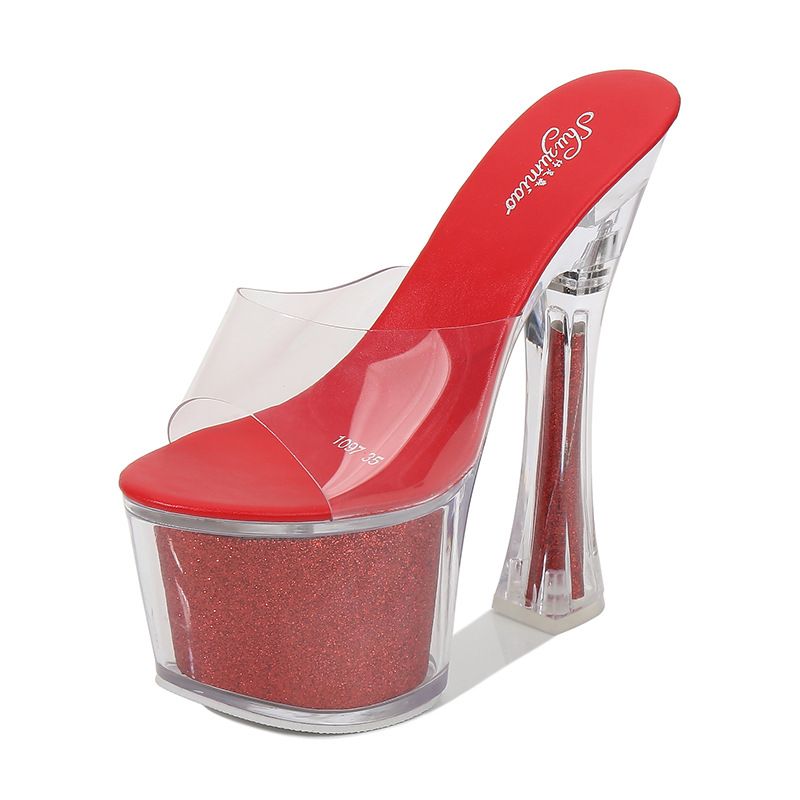 10367-61 Pantofi noi cu model de mașină de club de noapte, tocuri super înalte, toc gros, sandale cu platformă impermeabile, pantofi cu cristale transparente_voghion.com