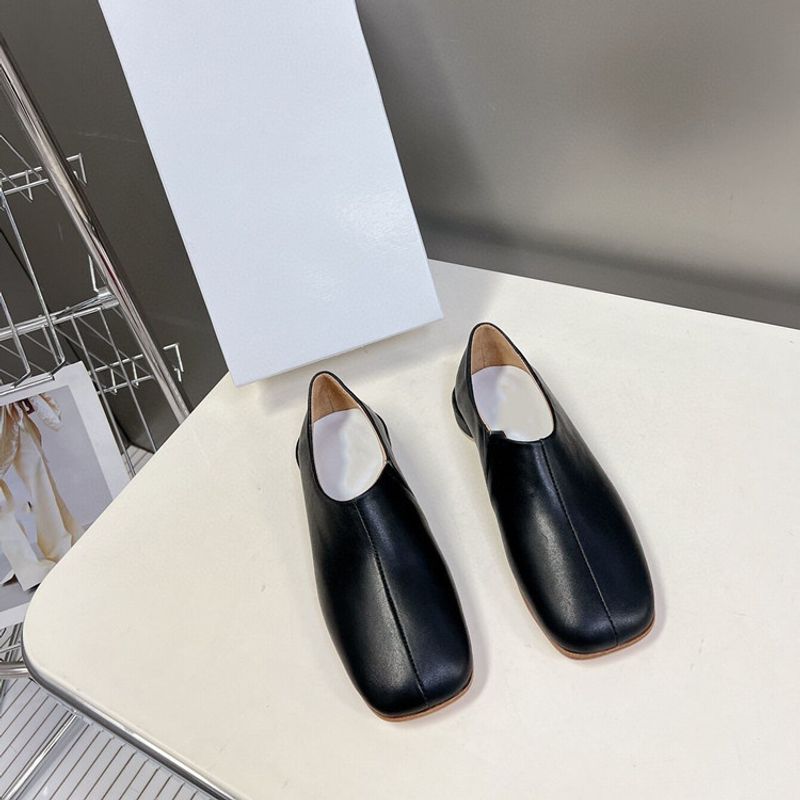 Sapatos de salto grosso redondo de alta qualidade 2023, mocassins de couro legítimo, sapatos feitos à mão, sapatos femininos para solteiros_voghion.com